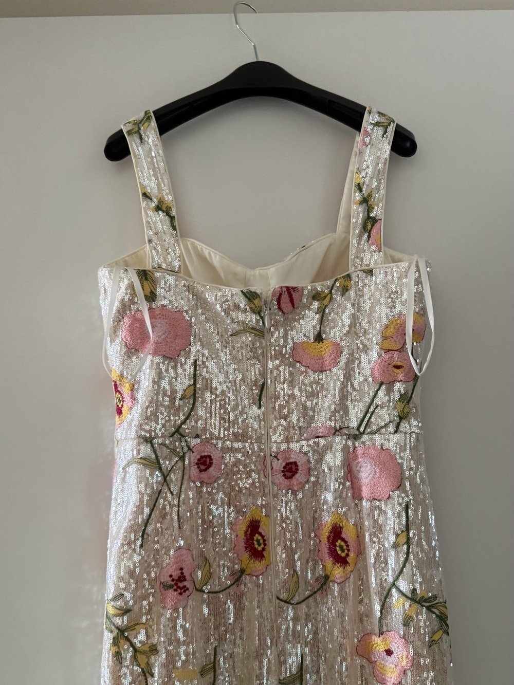 Dress the Population Ivory Sequin Maxi Dress with Pink & Green Floral Embroidery - Picture 8 of 9